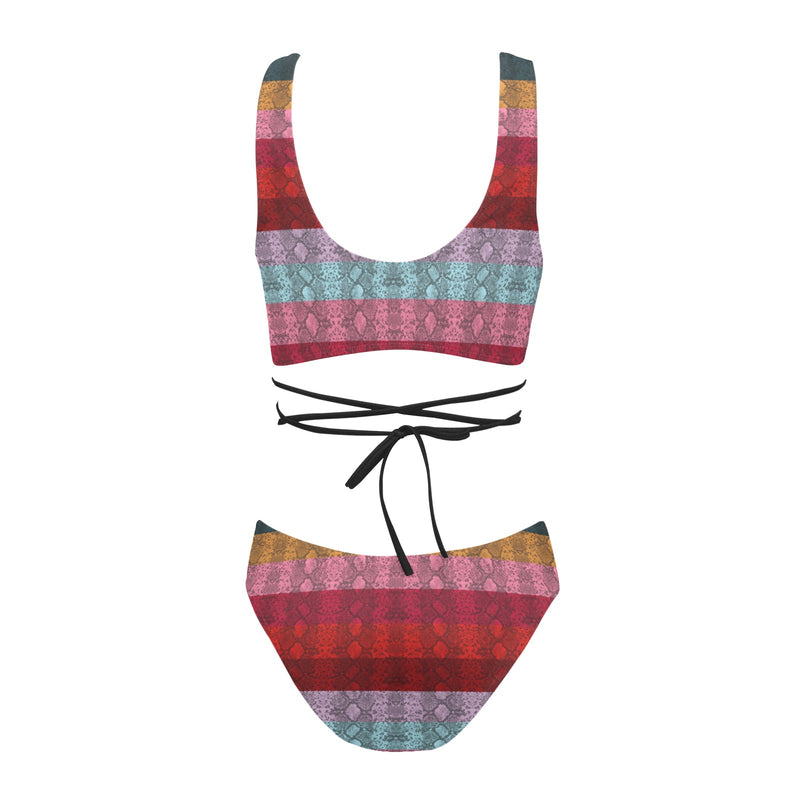 multicolored snakeskin copy Cross String Bikini Set (Model S29) - Objet D'Art