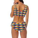 self portrait color scheme print Bow Tie Front Bikini Swimsuit (Model S38) - Objet D'Art
