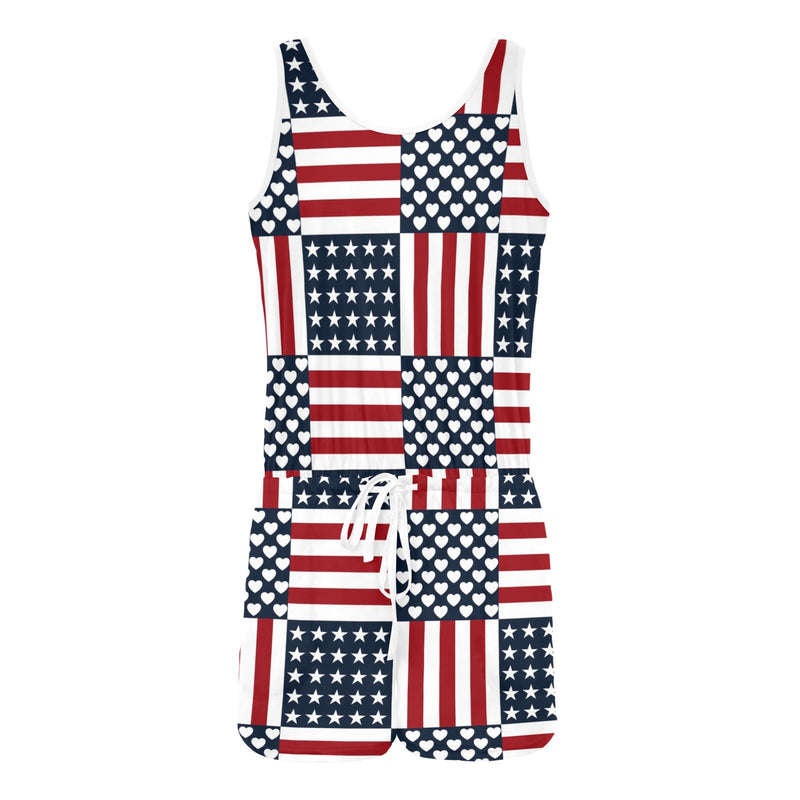 americana love rwb print All Over Print Vest Short Jumpsuit - Objet D'Art