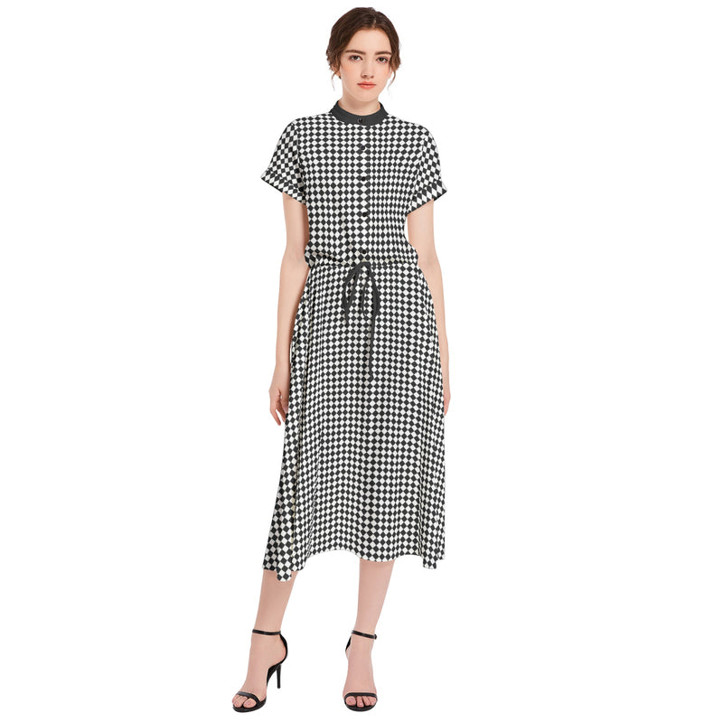 Drawstring Waist A-line Flared Midi Dress - Objet D'Art