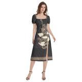 Puff Sleeve Split Thigh Midi Dress - Objet D'Art