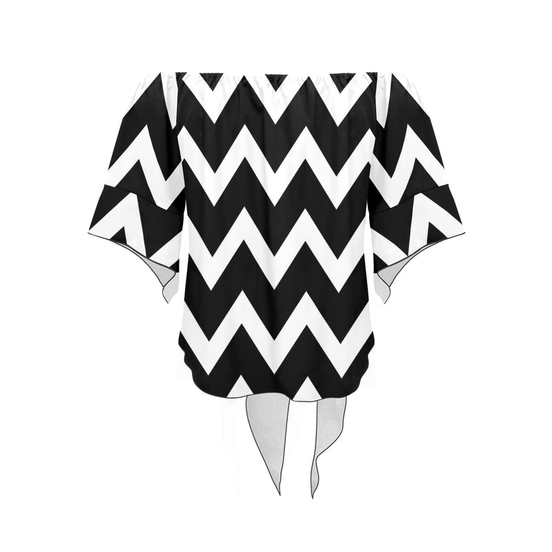 waves12 print Off Shoulder Knot Front Blouse (Model T71) - Objet D'Art