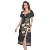 Puff Sleeve Split Thigh Midi Dress - Objet D'Art