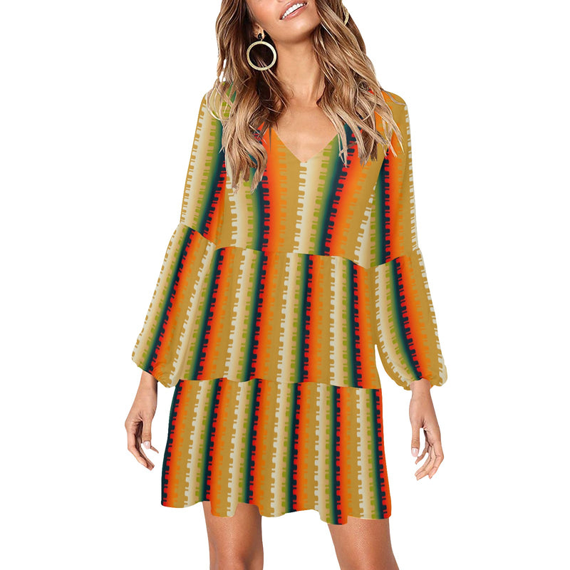 Groovy Autumn V-Neck Loose Fit Dress (Model D62) - Objet D'Art