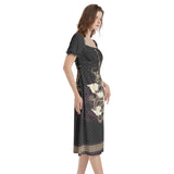 Puff Sleeve Split Thigh Midi Dress - Objet D'Art