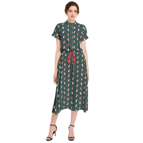 Drawstring Waist A-line Flared Midi Dress - Objet D'Art