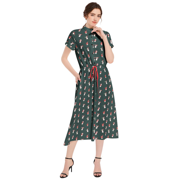 Drawstring Waist A-line Flared Midi Dress - Objet D'Art