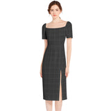 Midnight Matrix Split Thigh Midi Bodycon Dress - Objet D'Art