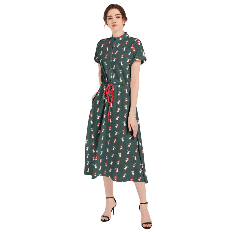 Drawstring Waist A-line Flared Midi Dress - Objet D'Art