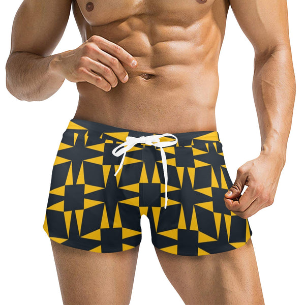 squ tri print Men's Swim Trunks with Zipper Pocket (Model L71) - Objet D'Art