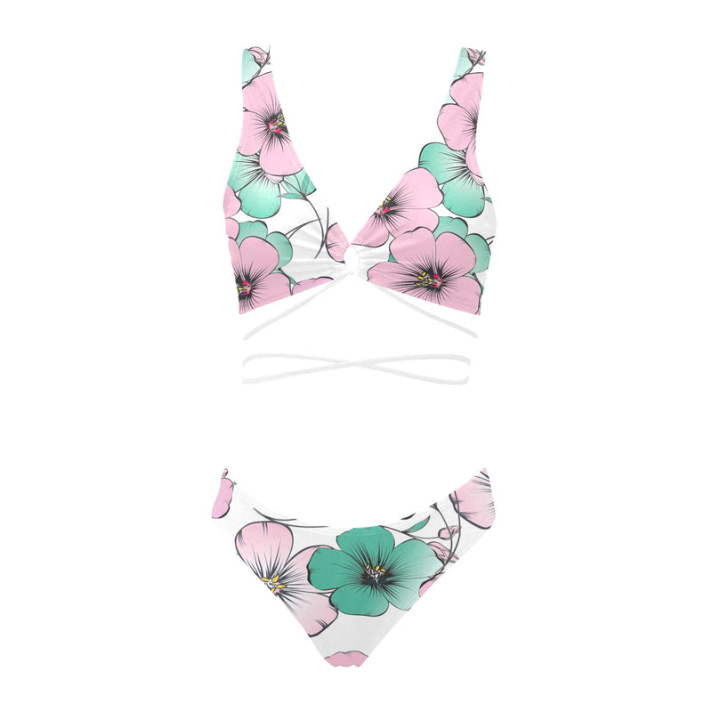 pink green floral mj shoes Cross String Bikini Set (Model S29) - Objet D'Art