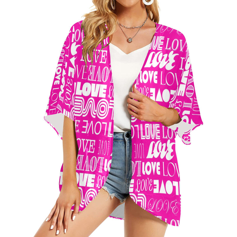 love print 11A Women's Kimono Chiffon Cover Up (Model H51) - Objet D'Art