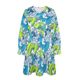 pisces neon green blue ombre print V-Neck Loose Fit Dress (Model D66) - Objet D'Art