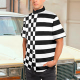 black 2 9k Men's Stand-Up Collar Short Sleeve Shirt - Objet D'Art