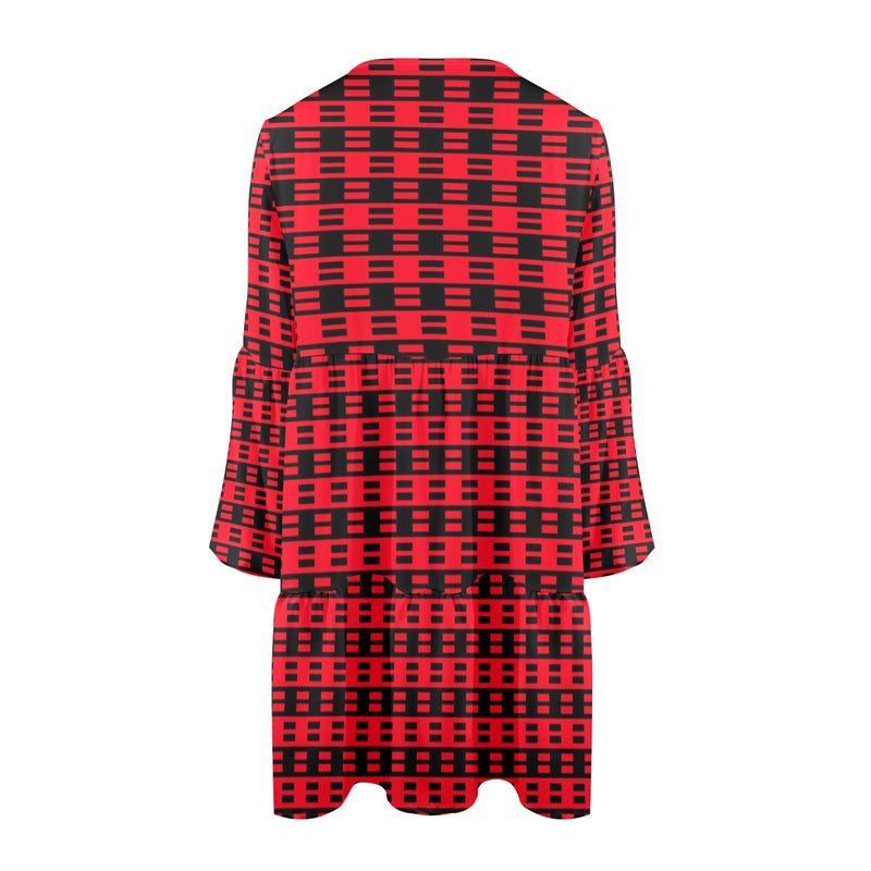 red black dashes print 2 V-Neck Loose Fit Dress (Model D66) - Objet D'Art