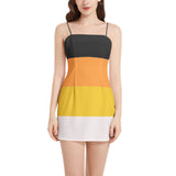 Candy Corn Sleeveless Square Neckline Spaghetti Strap Mini Dress - Objet D'Art