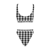 bw dash print Sport Top & High-Waisted Bikini Swimsuit (Model S07) - Objet D'Art