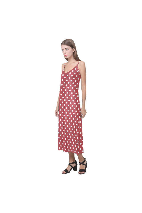 Coral Orange Polka Dot V-Neck Open Fork Long Dress(Model D18) - Objet D'Art