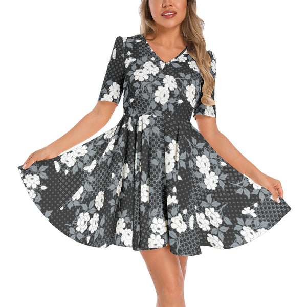 Selenium Rose Short Sleeve Ruched Bust Flared Hem Dress - Objet D'Art