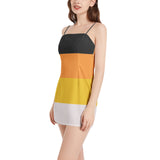 Candy Corn Sleeveless Square Neckline Spaghetti Strap Mini Dress - Objet D'Art