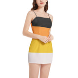 Candy Corn Sleeveless Square Neckline Spaghetti Strap Mini Dress - Objet D'Art