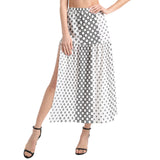 Decorative Striped Elastic Waist Ruffle Slit Hem Skirt - Objet D'Art