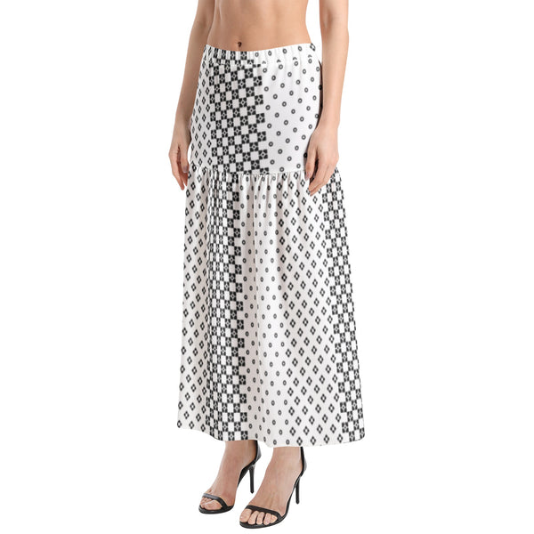 Decorative Striped Elastic Waist Ruffle Slit Hem Skirt - Objet D'Art