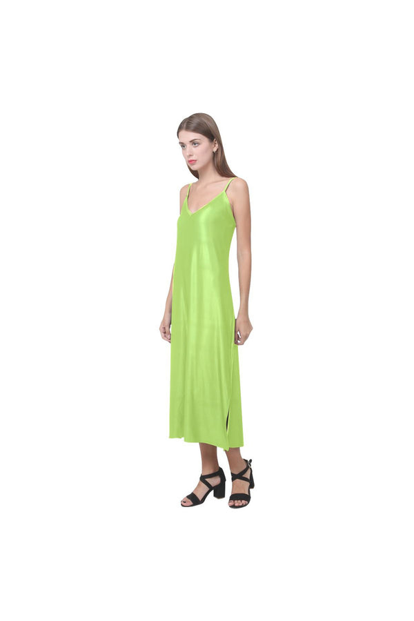 Lime Green V-Neck Open Fork Long Dress - Objet D'Art
