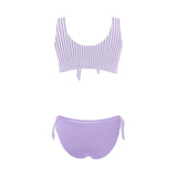 lavender striped Bow Tie Front Bikini Swimsuit (Model S38) - Objet D'Art