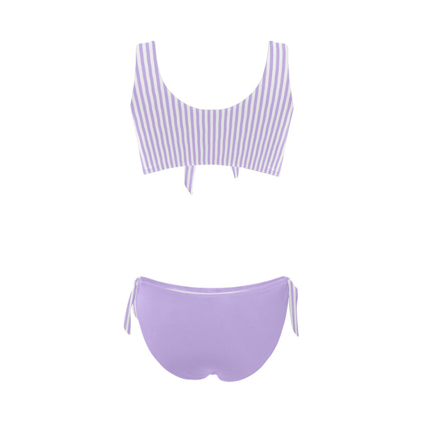 lavender striped Bow Tie Front Bikini Swimsuit (Model S38) - Objet D'Art