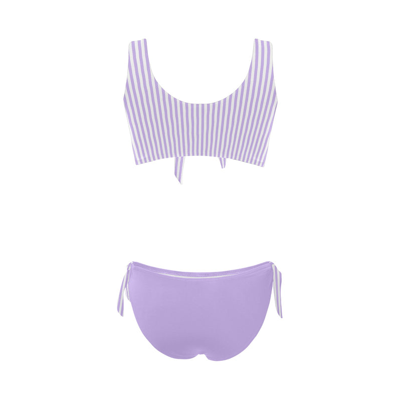 lavender striped Bow Tie Front Bikini Swimsuit (Model S38) - Objet D'Art