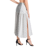 Decorative Striped Elastic Waist Ruffle Slit Hem Skirt - Objet D'Art