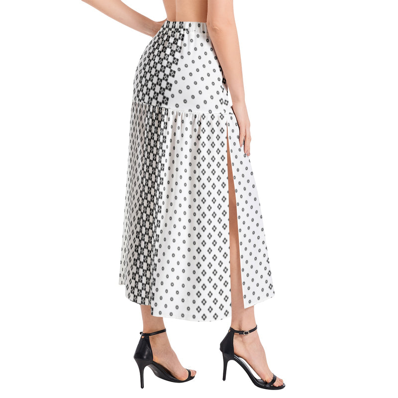 Decorative Striped Elastic Waist Ruffle Slit Hem Skirt - Objet D'Art