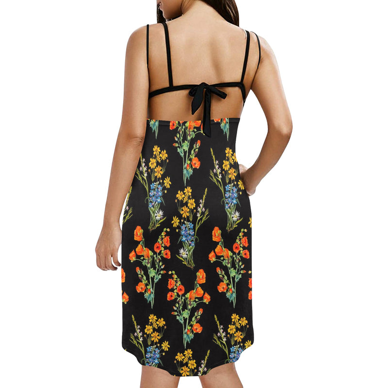 floral plant print Spaghetti Strap Backless Beach Cover Up Dress (Model D65) - Objet D'Art