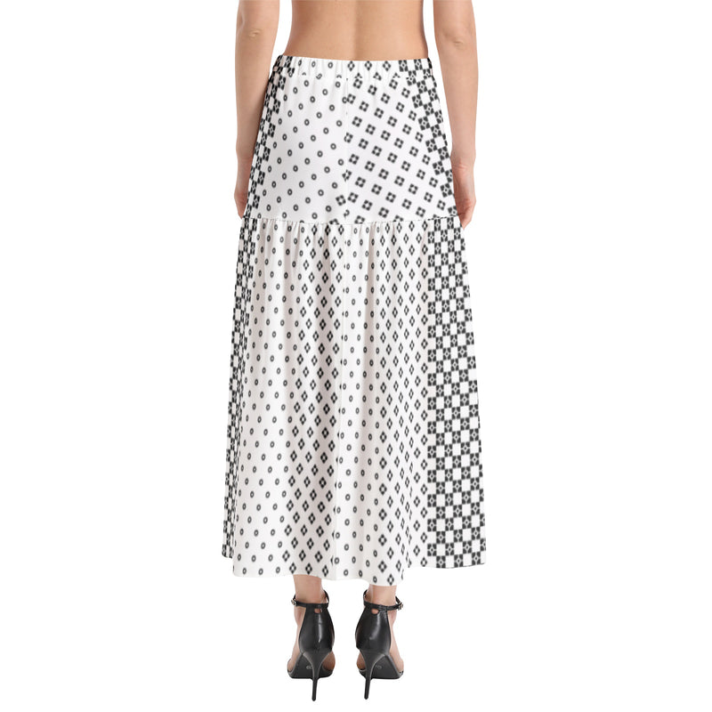 Decorative Striped Elastic Waist Ruffle Slit Hem Skirt - Objet D'Art