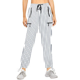 white dark blue striped print 2 Women's Quick Dry Cargo Sweatpants (Model L65) - Objet D'Art