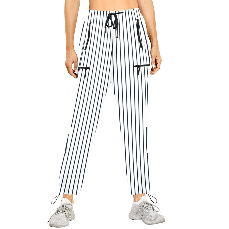 white dark blue striped print 2 Women's Quick Dry Cargo Sweatpants (Model L65) - Objet D'Art