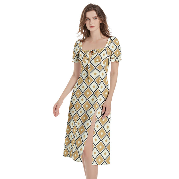 Puff Sleeve Split Thigh Midi Dress - Objet D'Art