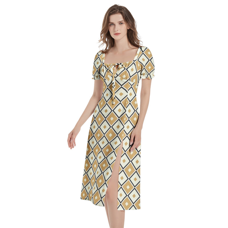 Puff Sleeve Split Thigh Midi Dress - Objet D'Art