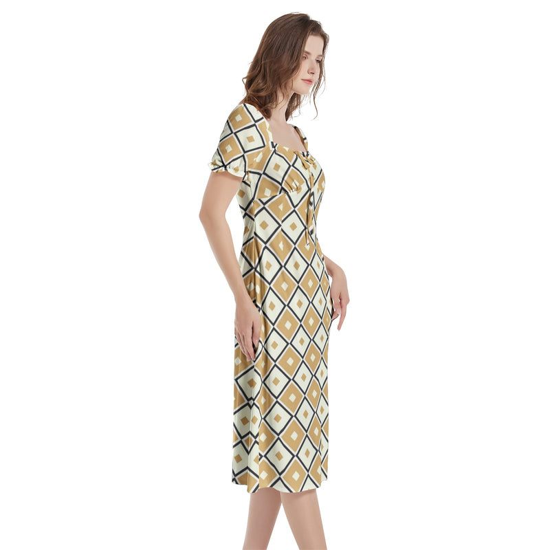 Puff Sleeve Split Thigh Midi Dress - Objet D'Art