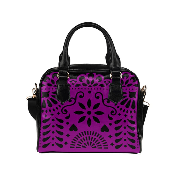 Purple Papel Picado Shoulder Handbag (Model 1634) - Objet D'Art