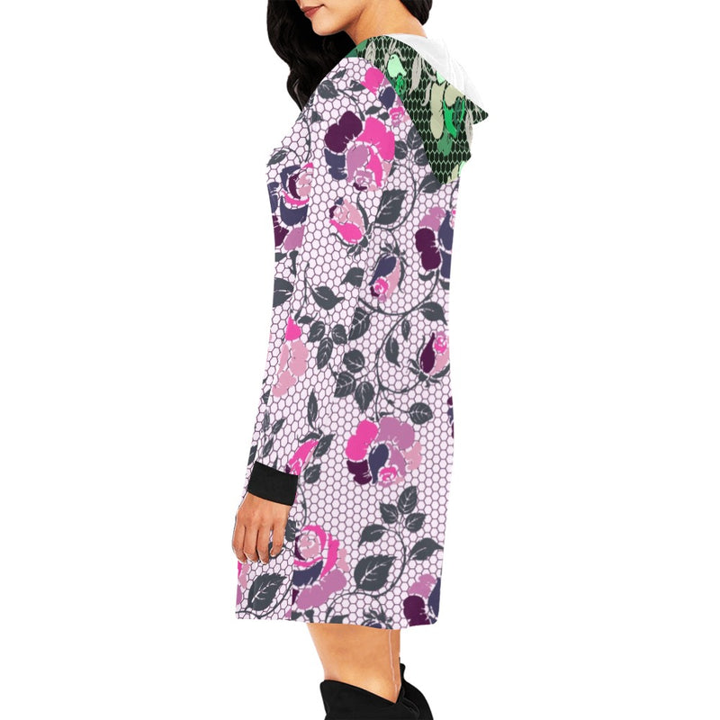 green rose print 2 All Over Print Hoodie Mini Dress (Model H27) - Objet D'Art