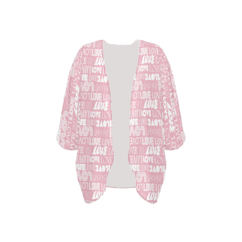 love print 9k Women's Kimono Chiffon Cover Up (Model H51) - Objet D'Art