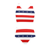 stars and stripes stripe horizontal print Crop Top Bikini Set (Model S21) - Objet D'Art