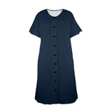 dark blue solid print 5 Women's Button Front House Dress - Objet D'Art