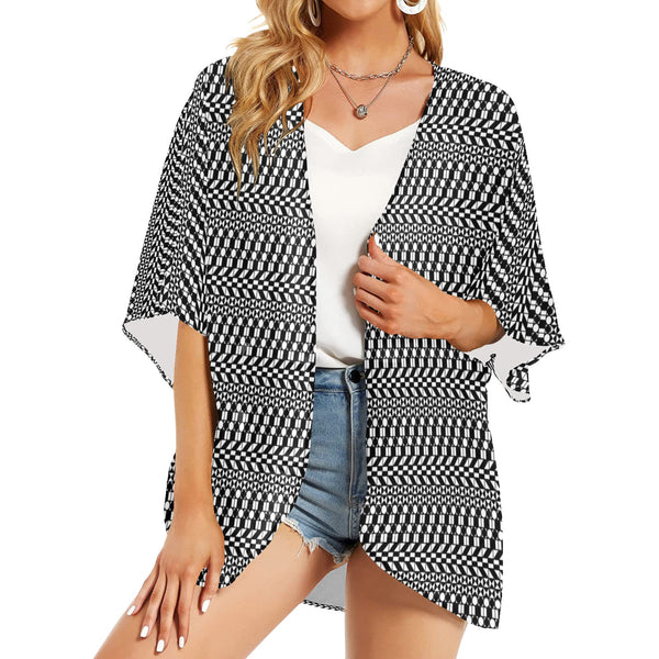 striped geo print 5C Women's Kimono Chiffon Cover Up (Model H51) - Objet D'Art