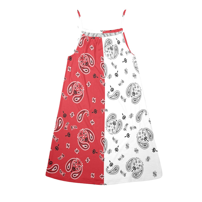 red and white bandana asym yoga_leggings_template-Recovered-Recovered copy Drawstring Neck Sleeveless Dress (Model D68) - Objet D'Art