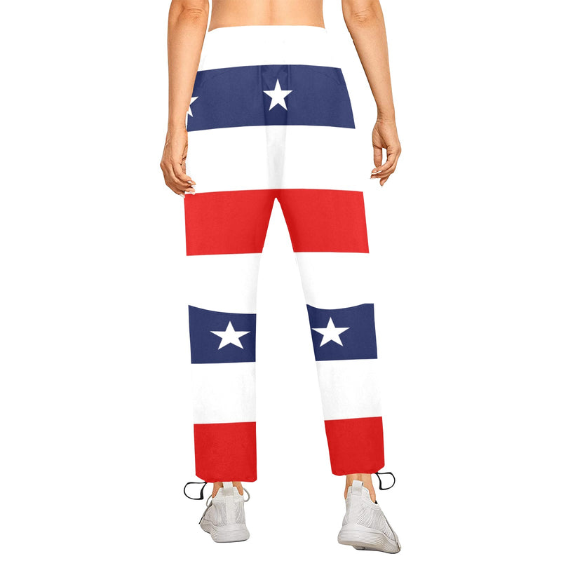 red white blue star and stripes print Women's Quick Dry Cargo Sweatpants (Model L65) - Objet D'Art