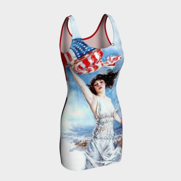 Patriotic Print - Fight or Buy Bonds Bodycon Dress - Objet D'Art