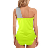 neon green print 2 Women's One Shoulder Backless Swimsuit (Model S44) - Objet D'Art